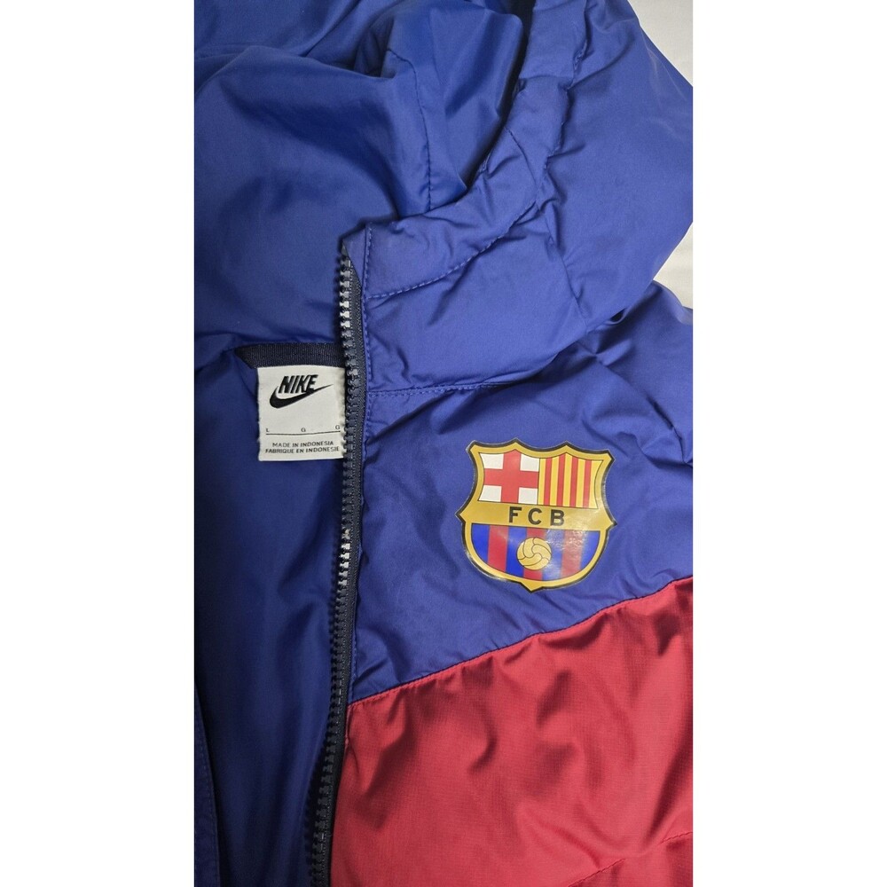 Nike Puffer Jacket Boys Large Blue Red FC Barcelona Hooded DM0612-455 Soccer